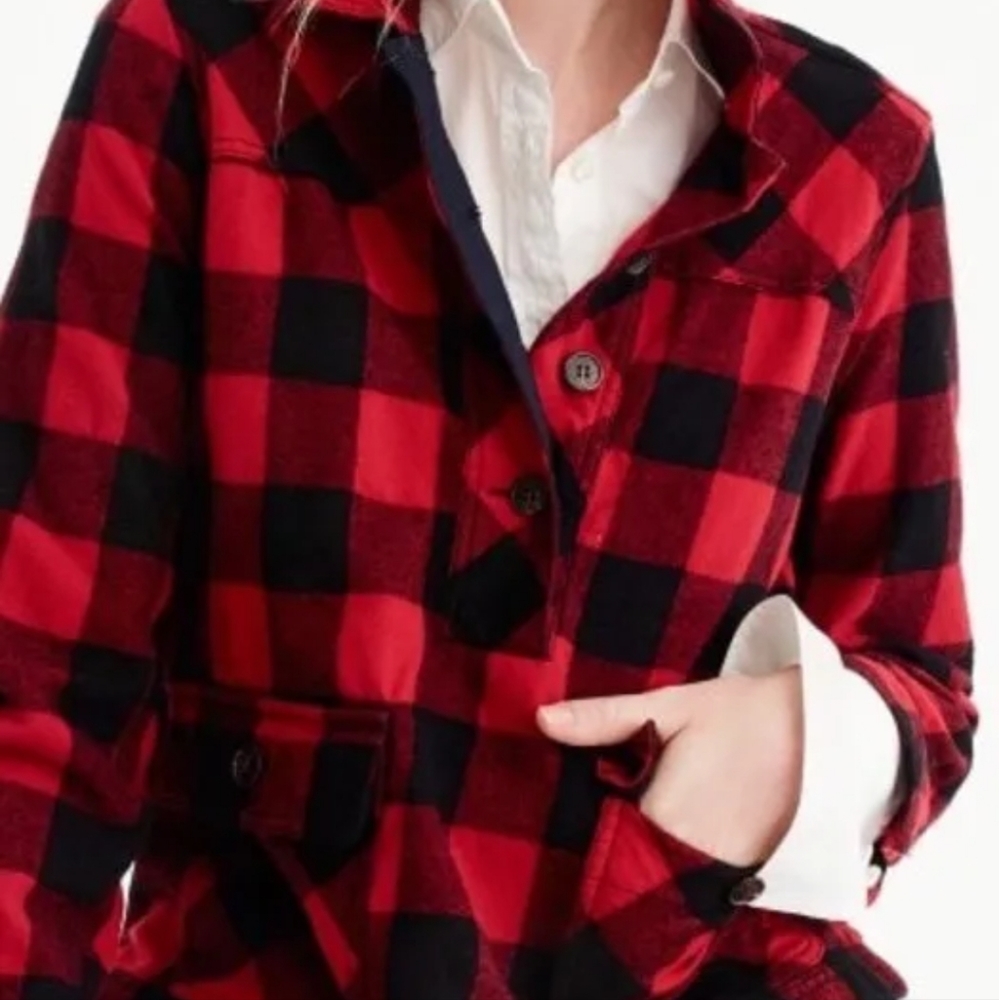 J.Crew Buffalo Plaid Wool Blend Pullover Shirt Jacket Red BlackSize XS